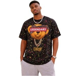 Hustle OG Legendary Bailey Apparel Drip Bear T-Shirt Size XL Men Paint Splatter